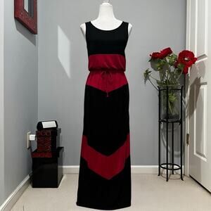 NEW The Hanger Colorblock Striped Chevron Draped Tie Sleeveless Maxi Dress M